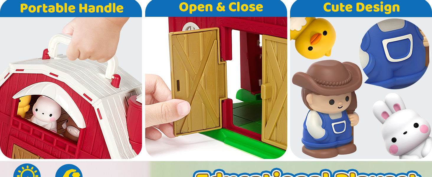 KMUYSL Toys for 1 2 3 Years Old Boys Girls, Big Red Barn Farm Animal Playset for Boys Girls, Learning Toys, Montessori Toys, Christmas Birthday Easter Gift for Baby Kids Toddlers Age 12-18 Months 24hrsmart